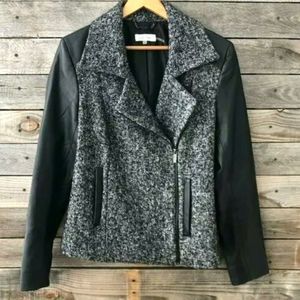 Calvin Klein Moto Coat Wool Leather Asymmetrical Zip